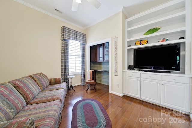 964 Knob Creek Ln, Fort Mill, SC 29708 - living area featuring crown molding, wood finished floors, and ceiling fan