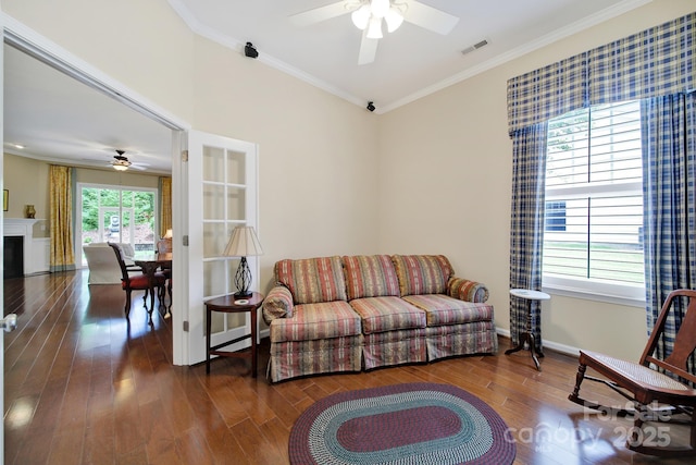 964 Knob Creek Ln, Fort Mill, SC 29708 - living area with ceiling fan, crown molding, and wood finished floors