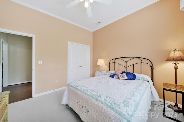 964 Knob Creek Ln, Fort Mill, SC 29708 - carpeted bedroom featuring ornamental molding, a closet, and a ceiling fan