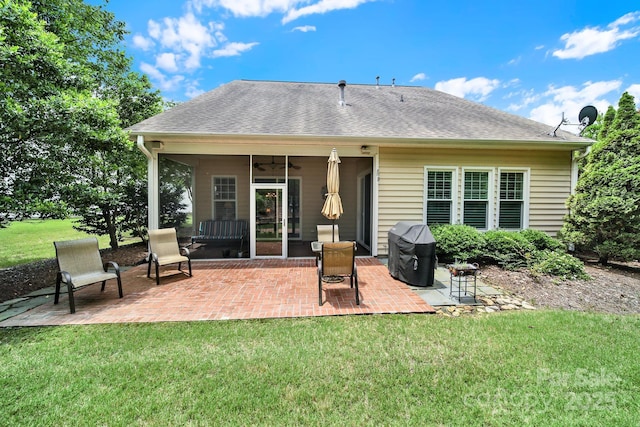 964 Knob Creek Ln, Fort Mill, SC 29708 - back of house with a ceiling fan, a patio, a lawn, and roof with shingles