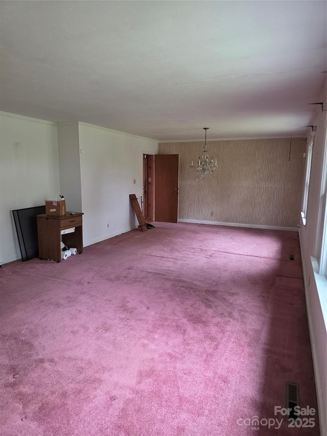 4298 NC-41 Hwy S, Fairmont, NC 28340 - unfurnished living room with a chandelier and carpet flooring