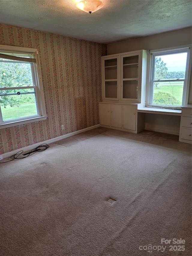 4298 NC-41 Hwy S, Fairmont, NC 28340 - carpeted spare room featuring a textured ceiling, wallpapered walls, and baseboards