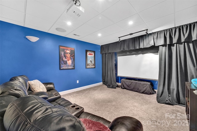 122 Long Cove Ln, Mooresville, NC 28117 - cinema featuring carpet floors, baseboards, a drop ceiling, and recessed lighting