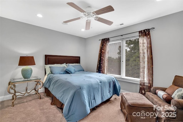 122 Long Cove Ln, Mooresville, NC 28117 - bedroom with light carpet, baseboards, recessed lighting, and ceiling fan