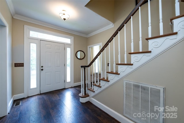 6511 Buggy Whip Ln, Waxhaw, NC 28173 - foyer entrance with crown molding, wood finished floors, and stairway