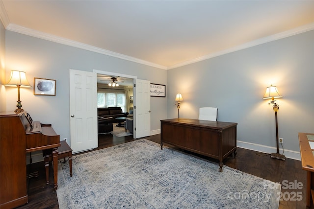 6511 Buggy Whip Ln, Waxhaw, NC 28173 - office space with ornamental molding, wood finished floors, and ceiling fan