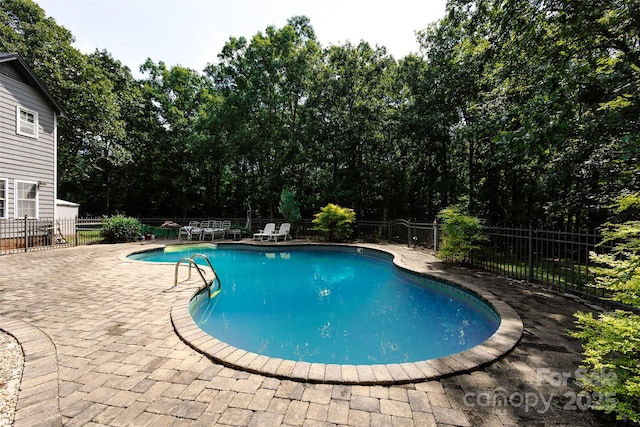 6511 Buggy Whip Ln, Waxhaw, NC 28173 - view of swimming pool featuring a patio area, a fenced backyard, and view of wooded area