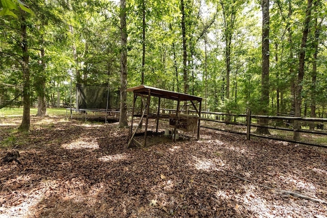 6511 Buggy Whip Ln, Waxhaw, NC 28173 - view of yard featuring a trampoline and a wooded view