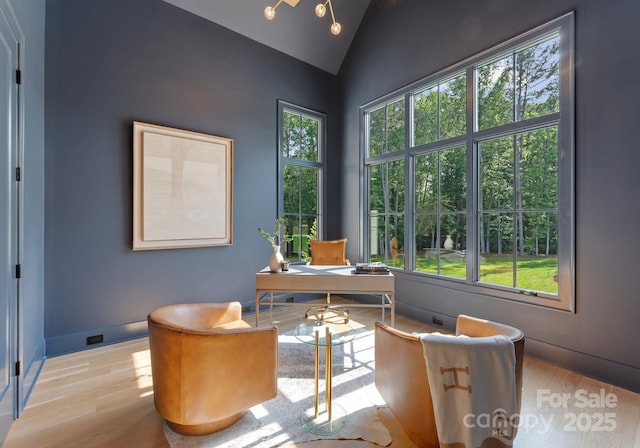 15037 June Washam Rd, Davidson, NC 28036 - office space with healthy amount of natural light, wood finished floors, and high vaulted ceiling