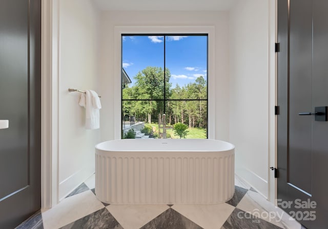 15037 June Washam Rd, Davidson, NC 28036 - bathroom with a soaking tub and baseboards