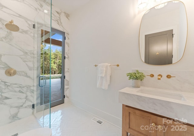 15037 June Washam Rd, Davidson, NC 28036 - full bathroom with a marble finish shower and vanity