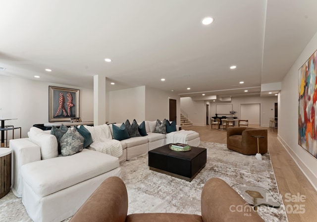 15037 June Washam Rd, Davidson, NC 28036 - living area with stairway, recessed lighting, and light wood-style floors