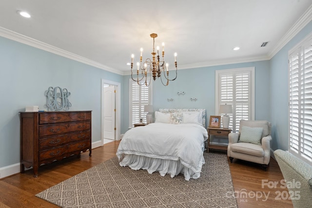 2954 Reynolds Sq, Winston Salem, NC 27106 - bedroom with a chandelier, multiple windows, wood finished floors, ornamental molding, and baseboards