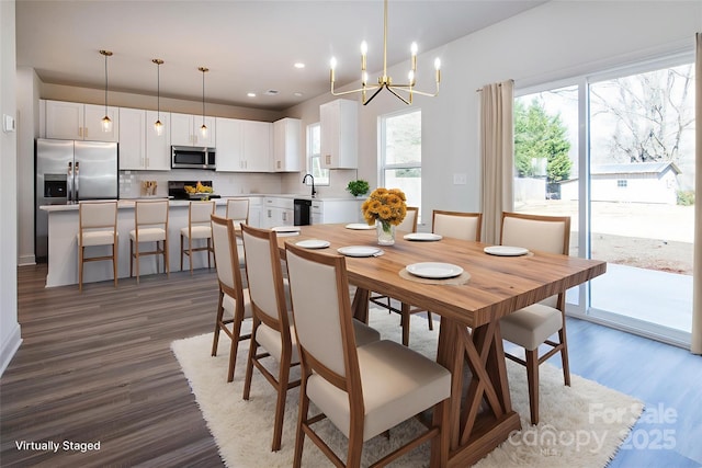 118 Durham Rd, Stanley, NC 28164 - dining area with a chandelier, dark wood-style floors, and recessed lighting