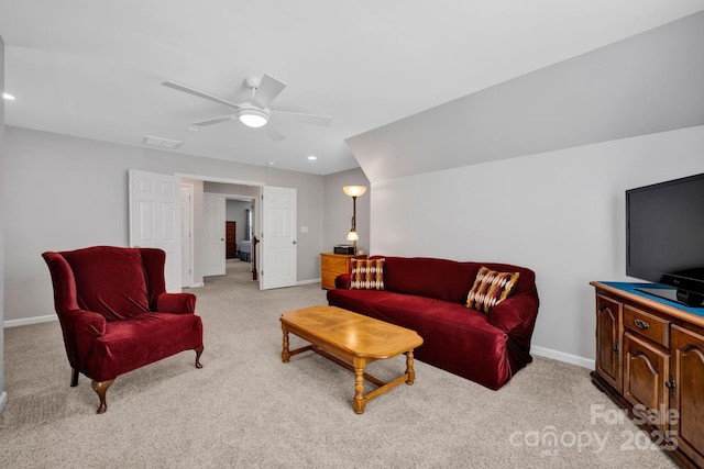 3351 Streamside Dr, Davidson, NC 28036 - living area with light carpet, a ceiling fan, and recessed lighting