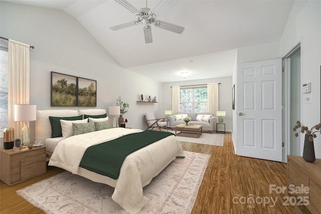 1520 Deer Forest Dr, Fort Mill, SC 29707 - bedroom featuring lofted ceiling, wood finished floors, and a ceiling fan