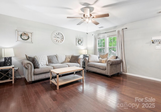 1003 Snake River Ct, Monroe, NC 28110 - living area featuring ceiling fan and dark wood finished floors