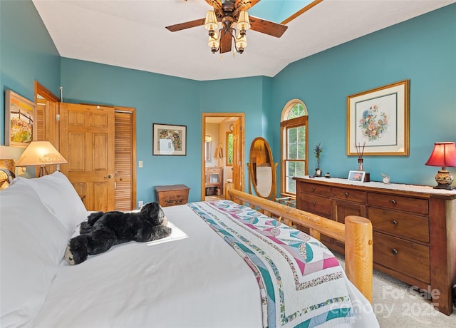 724 Pless Underwood Rd, Maggie Valley, NC 28751 - bedroom featuring carpet, ensuite bathroom, a ceiling fan, and a closet