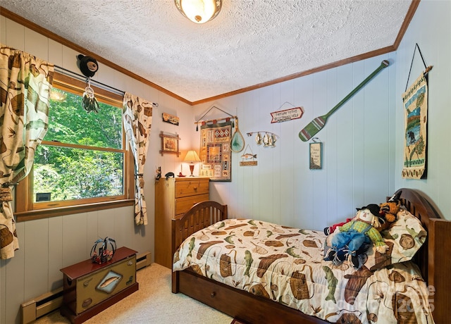 724 Pless Underwood Rd, Maggie Valley, NC 28751 - bedroom featuring crown molding, baseboard heating, carpet floors, and a textured ceiling