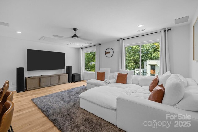 2121 Laburnum Ave, Charlotte, NC 28205 - living area featuring wood finished floors, recessed lighting, and ceiling fan