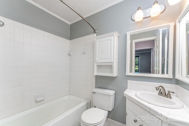 220 Blackberry Trl, Concord, NC 28027 - bathroom featuring ornamental molding, vanity, toilet, tub / shower combination, and a textured ceiling