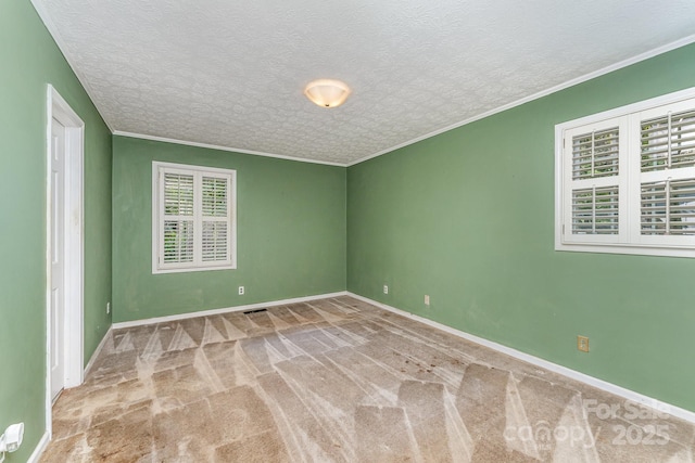 220 Blackberry Trl, Concord, NC 28027 - unfurnished room with carpet, ornamental molding, baseboards, and a textured ceiling