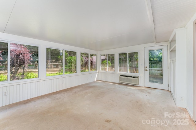 220 Blackberry Trl, Concord, NC 28027 - unfurnished sunroom with lofted ceiling and an AC wall unit