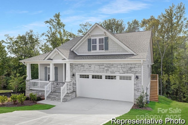 24578 Blue Heron Cir Unit 407, Lancaster, SC 29720 - craftsman-style house with stone siding, stairs, a porch, driveway, and a shingled roof