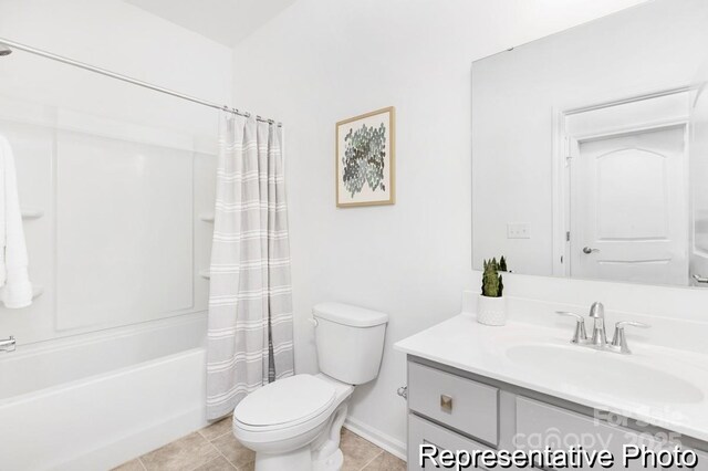 24578 Blue Heron Cir Unit 407, Lancaster, SC 29720 - full bath featuring toilet, vanity, shower / bathtub combination with curtain, and tile patterned floors