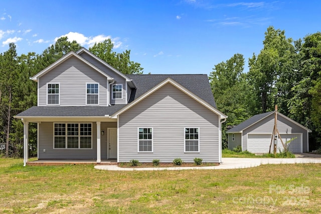 126 Aurora Blvd, Matthews, NC 28105 - view of front of home with a garage, an outbuilding, a front yard, and covered porch