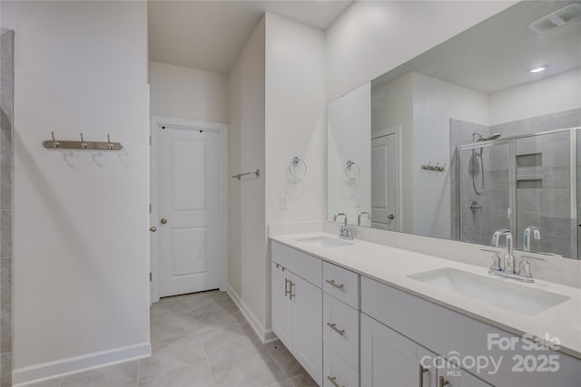 9226 Dunwich Dr, Gastonia, NC 28056 - full bath with double vanity, a shower stall, and tile patterned flooring