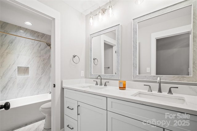 1004 E Sandy Ridge Rd, Monroe, NC 28112 - bathroom featuring double vanity and shower / bath combination