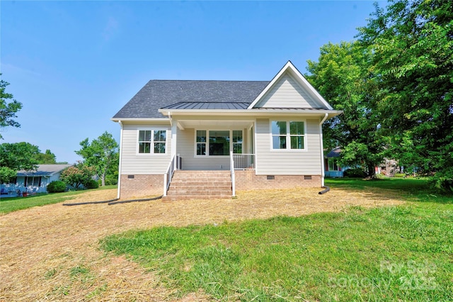 102 Starmount Dr, Kings Mountain, NC 28086 - view of front of house featuring a standing seam roof, a front lawn, metal roof, and crawl space