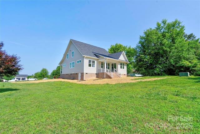 102 Starmount Dr, Kings Mountain, NC 28086 - back of house featuring crawl space, a yard, a porch, and a shingled roof