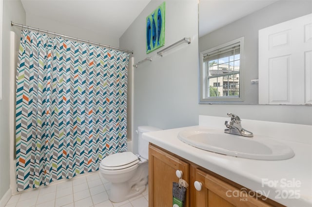 1912 Baxter St, Charlotte, NC 28204 - bathroom with vanity, a shower with shower curtain, and tile patterned flooring