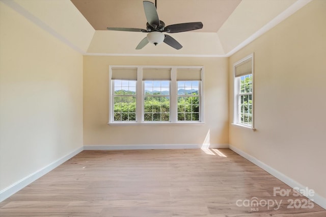 30 Linn Garden Ln, Swannanoa, NC 28778 - empty room with a raised ceiling, light wood-style floors, and a ceiling fan