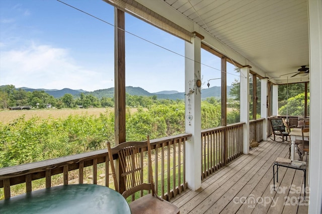 30 Linn Garden Ln, Swannanoa, NC 28778 - wooden deck featuring a mountain view and ceiling fan