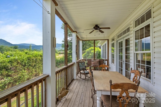 30 Linn Garden Ln, Swannanoa, NC 28778 - wooden terrace featuring ceiling fan and a mountain view