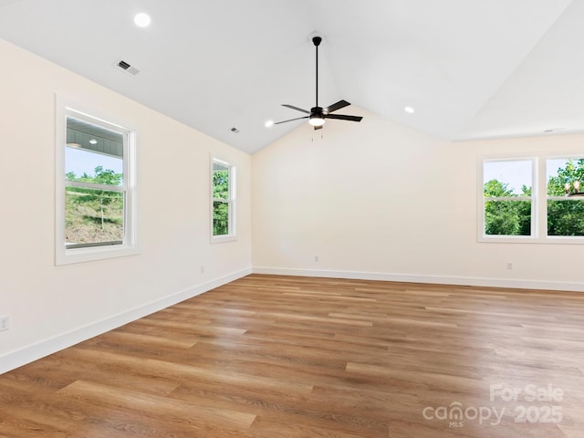 169 Vineyard Village Dr S Unit 4, Old Fort, NC 28762 - spare room featuring vaulted ceiling, ceiling fan, recessed lighting, and light wood-style floors