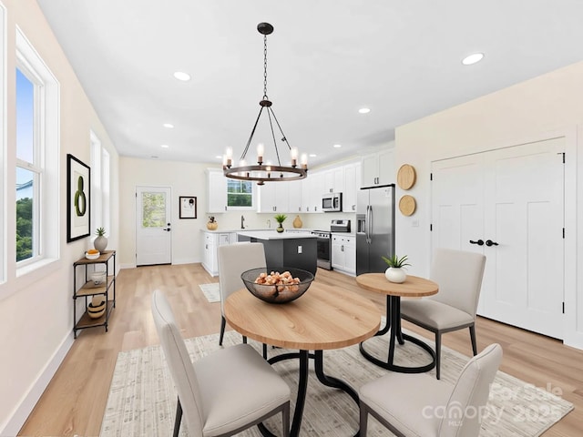 169 Vineyard Village Dr S Unit 4, Old Fort, NC 28762 - dining area with a chandelier, light wood finished floors, and recessed lighting