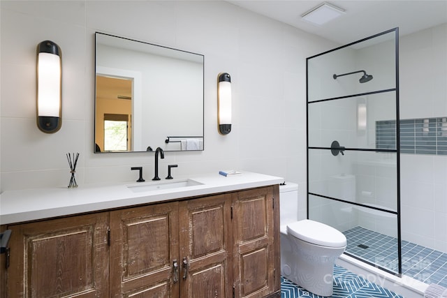 12 Beech Tree Ln, Asheville, NC 28804 - full bathroom featuring tiled shower, vanity, and tile walls