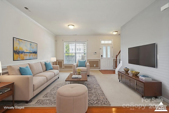 8915 Merrie Rose Ave, Charlotte, NC 28213 - living area with stairs and ornamental molding
