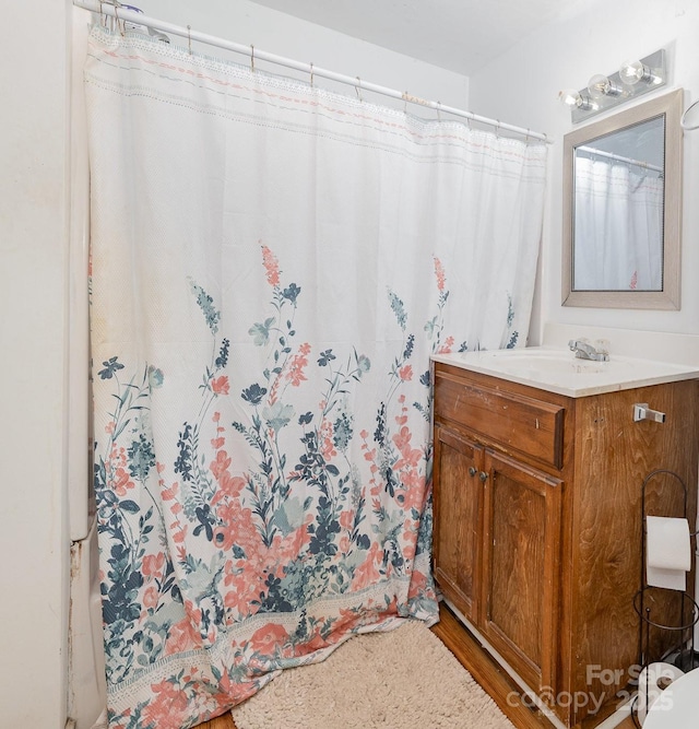 816 Fulton St, Albemarle, NC 28001 - bathroom with vanity and curtained shower