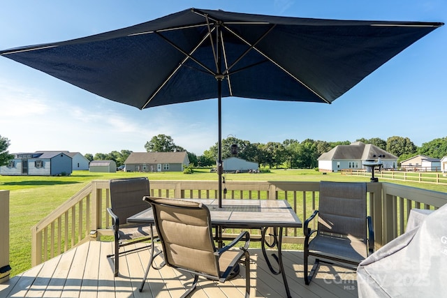 17438 Purser Dr, Locust, NC 28097 - deck featuring outdoor dining space, a lawn, and a residential view