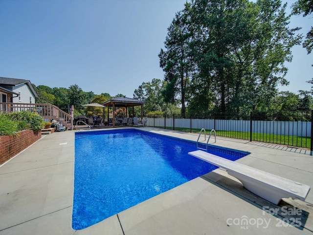 3509 Flint Dr, Statesville, NC 28677 - view of swimming pool with a gazebo, a patio area, and a diving board