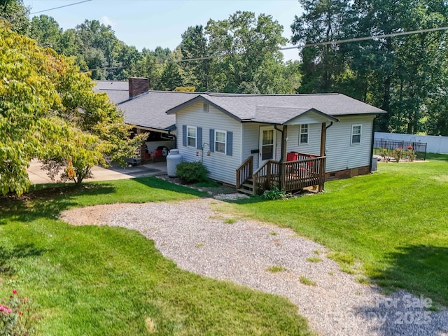 3509 Flint Dr, Statesville, NC 28677 - view of front facade with crawl space, driveway, roof with shingles, and a chimney