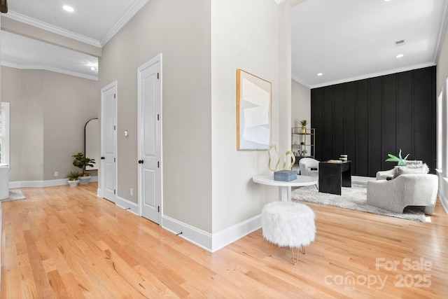 4015 Randolph Rd, Charlotte, NC 28211 - hallway with wood finished floors, ornamental molding, and recessed lighting