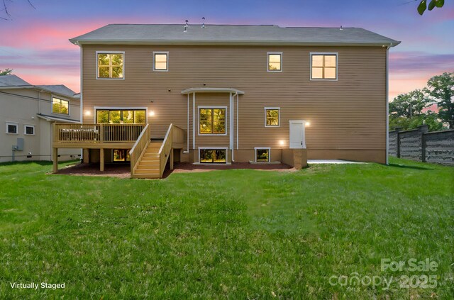4015 Randolph Rd, Charlotte, NC 28211 - back of house at dusk with a deck and stairway