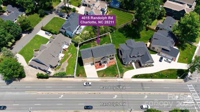 4015 Randolph Rd, Charlotte, NC 28211 - aerial view of residential area with property boundaries highlighted