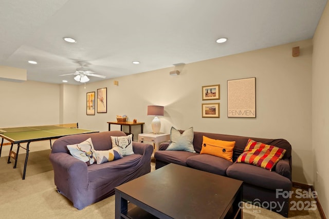 40 Ollis Ridge Ln, Elk Park, NC 28622 - living area featuring recessed lighting, light carpet, ceiling fan, and baseboards